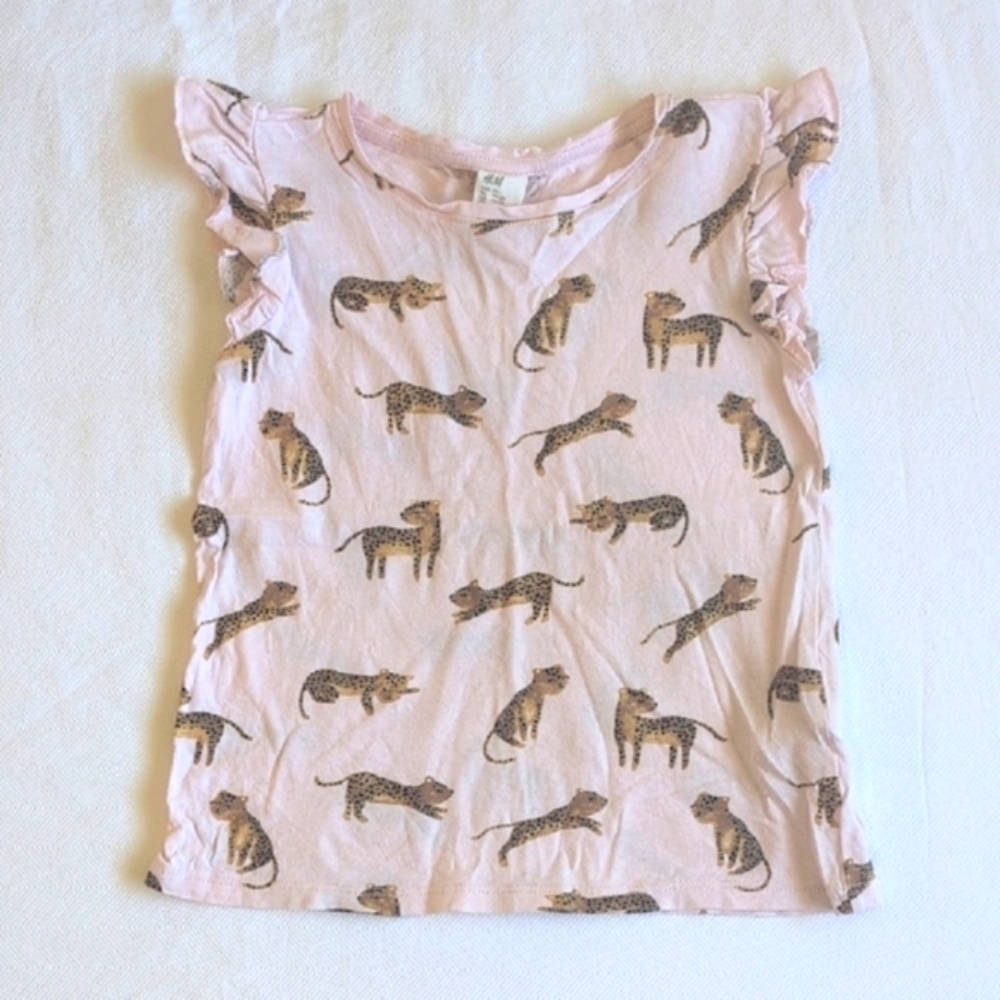 H&M pink cheetah print cotton flutter sleeve top 1.5-2 YRS toddler girls